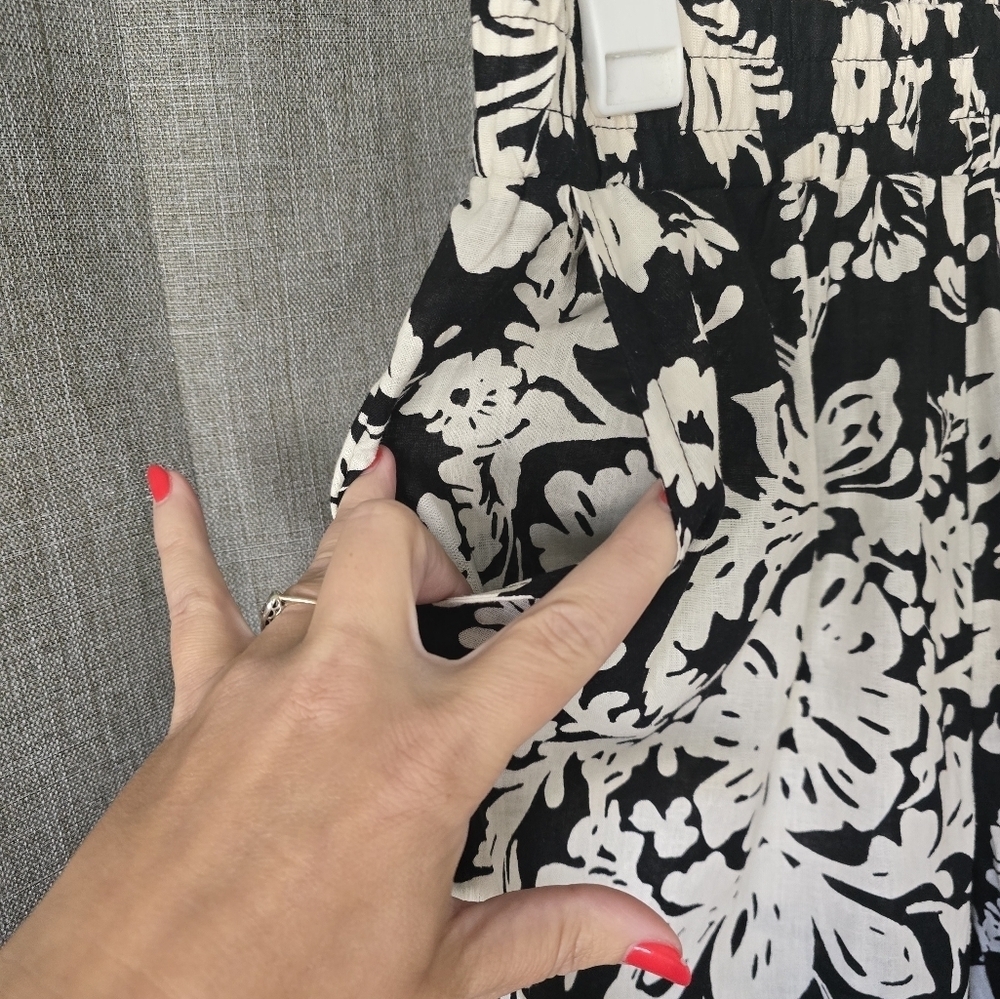 Christian Siriano Wide Leg Linen Elastic Waist Pants Black/White Floral Size M - Picture 4 of 6